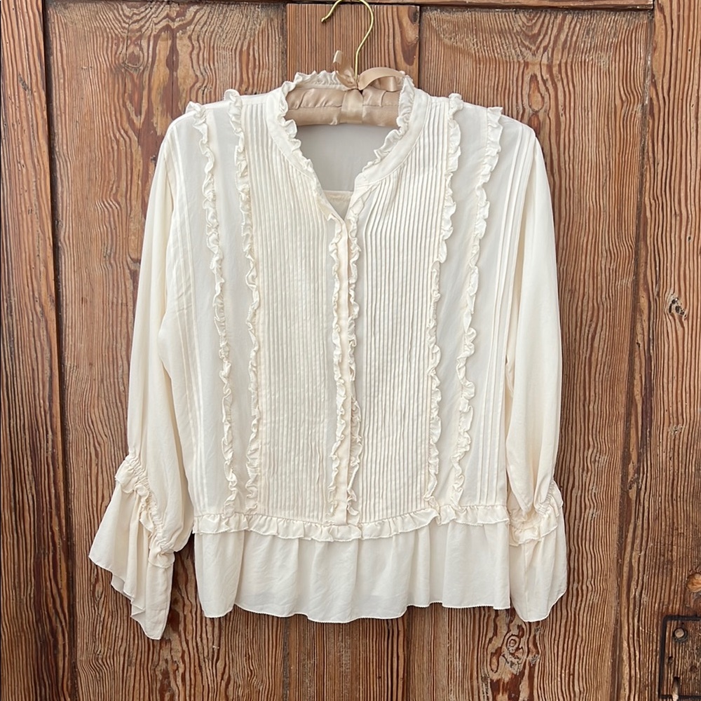 Ulla Johnson Cream Puff Sleeve Blouse with Mandarin Collar